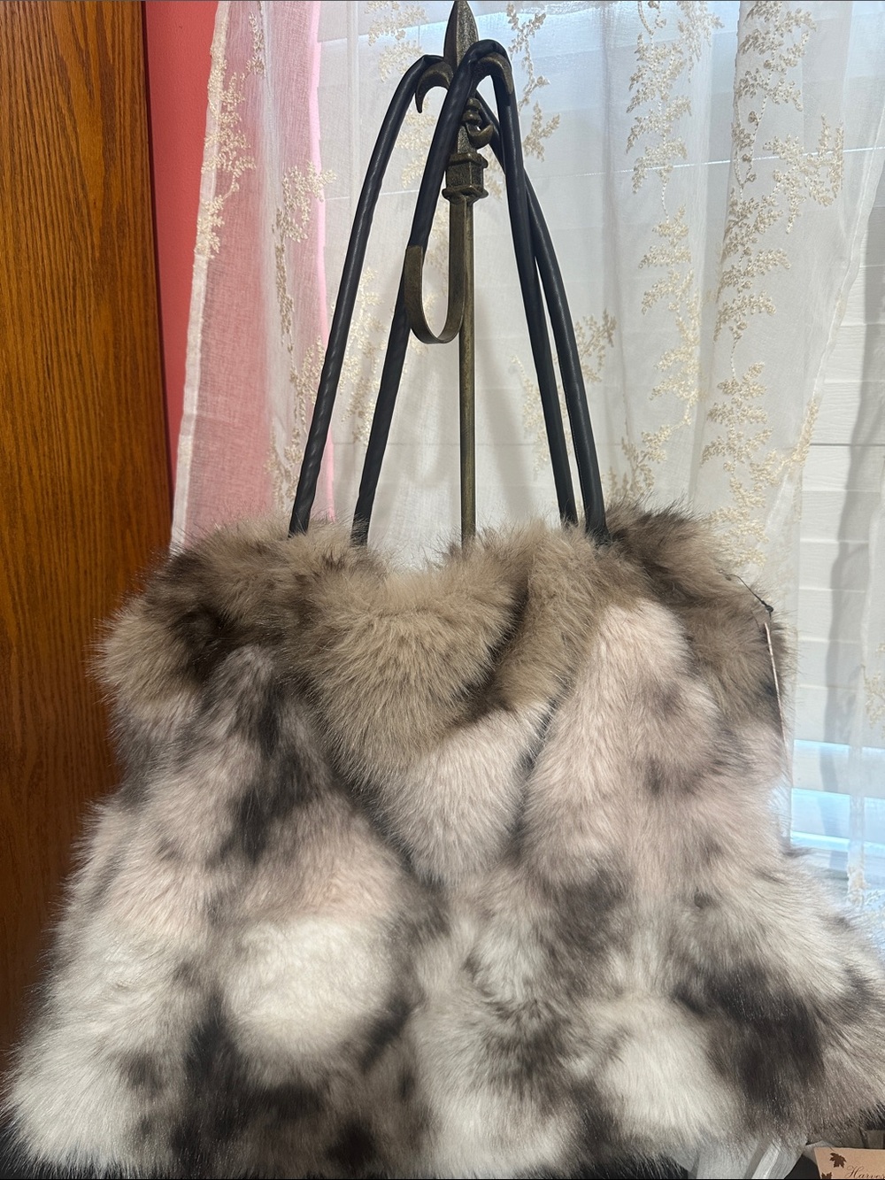 Catherine Malandrino faux fur large pink and cream with brown shoulder bag